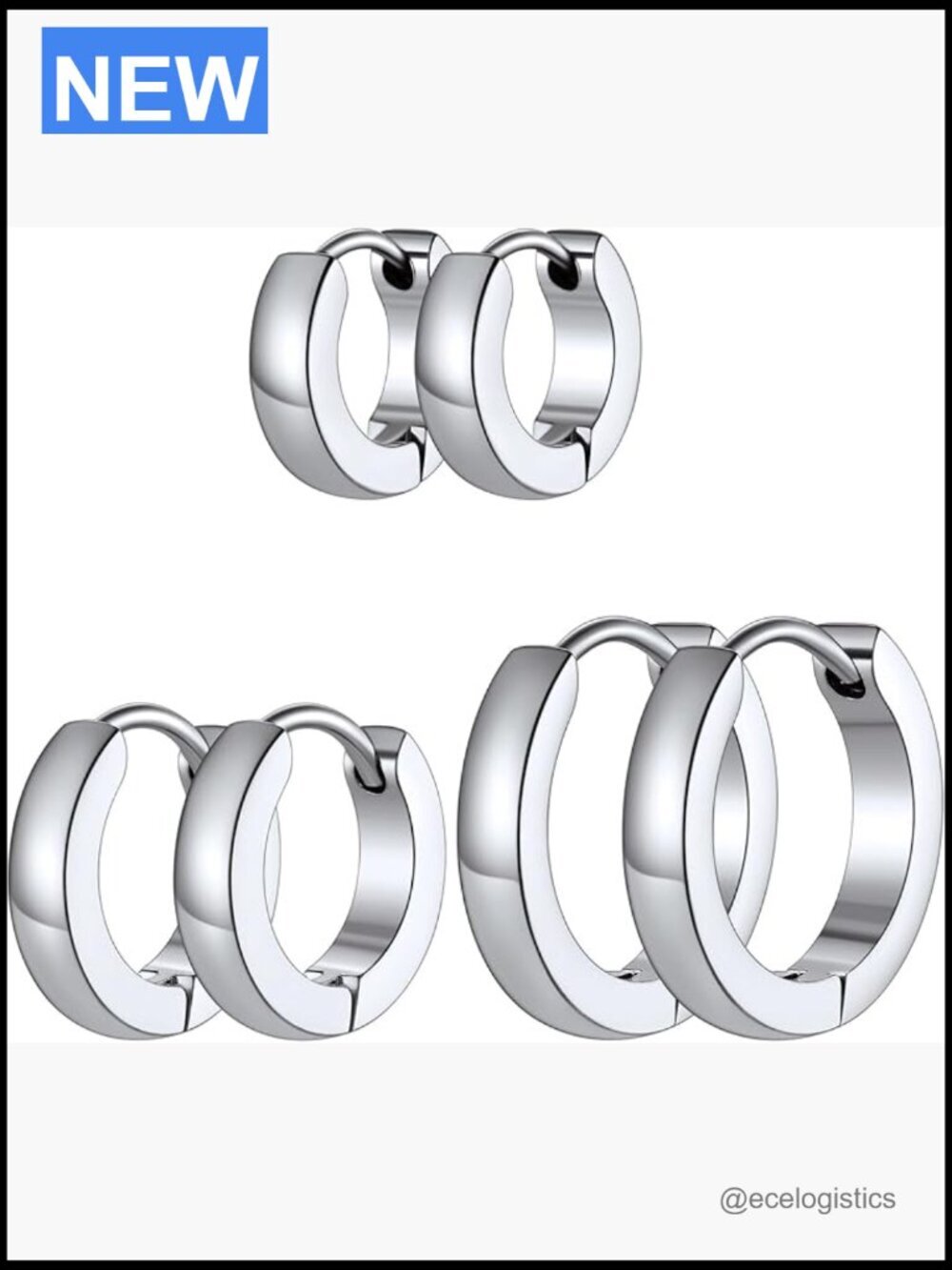 Men's 3 Pair Hoop Earrings Set Hypoallergenic Stainless Steel Lightweight